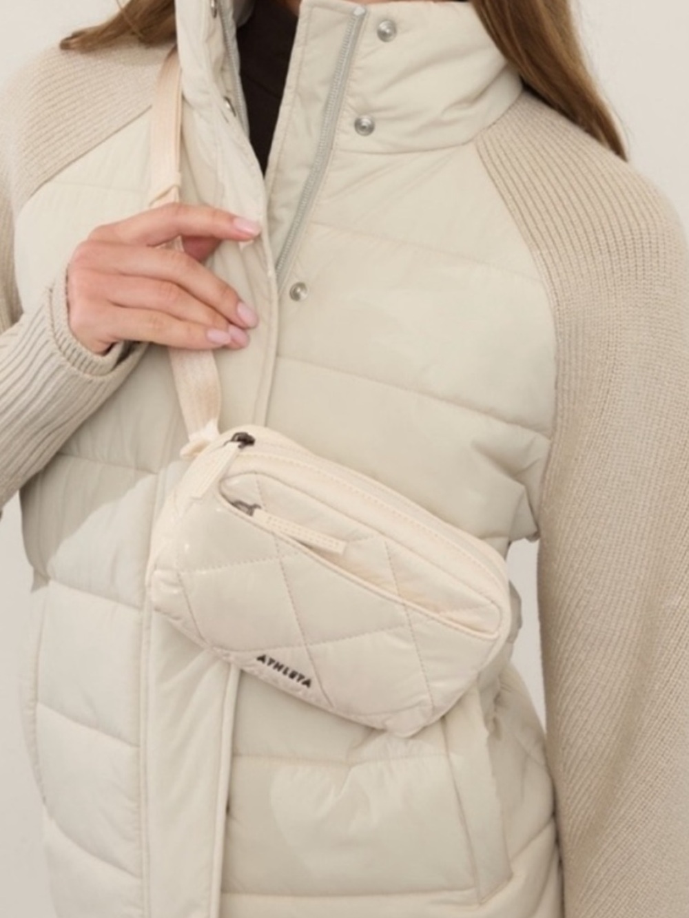 Athleta All About Shine Quilted Crossbody Belt Bag Shiny Ivory Fanny Pack